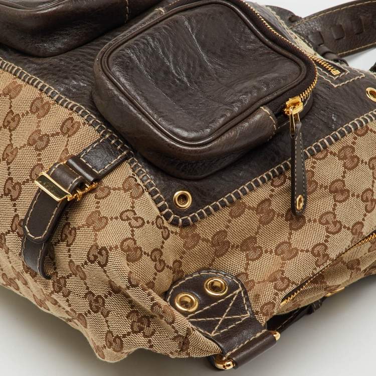 Pre Owned Gucci Beige/Brown GG Canvas and Leather Medium Darwin Convertible Backpack