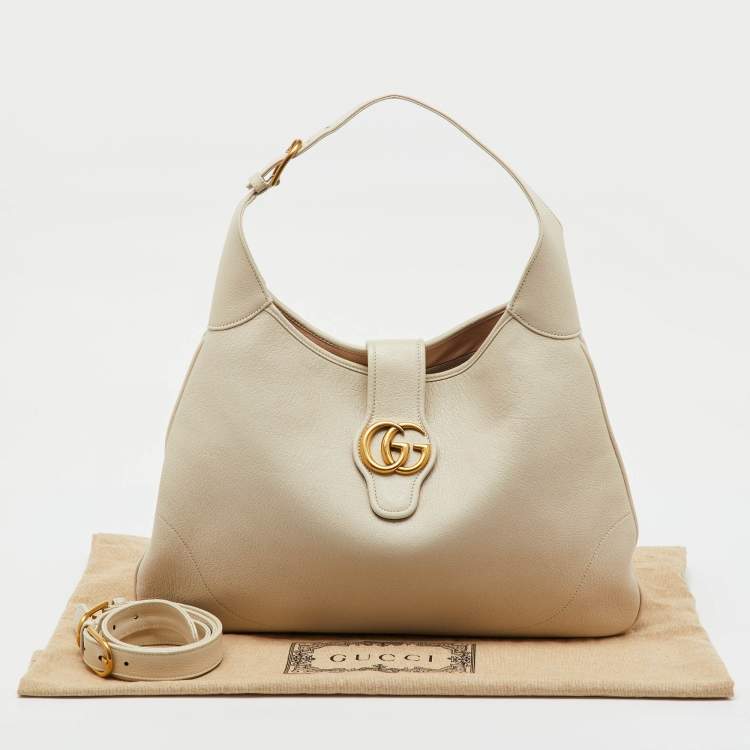 Pre Owned Gucci White Leather Double G Large Aphrodite Shoulder Bag