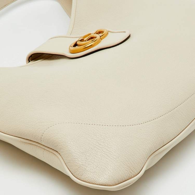 Pre Owned Gucci White Leather Double G Large Aphrodite Shoulder Bag