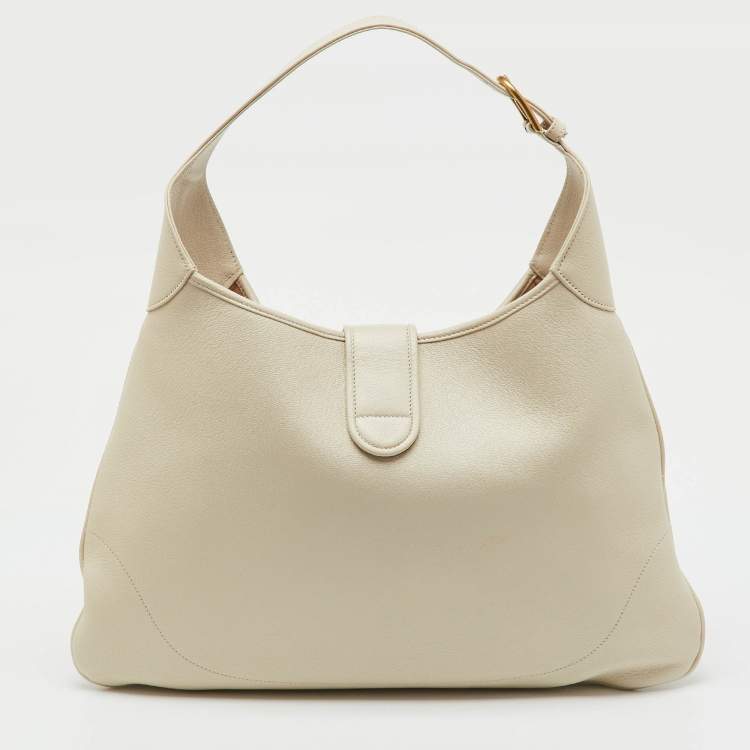 Pre Owned Gucci White Leather Double G Large Aphrodite Shoulder Bag