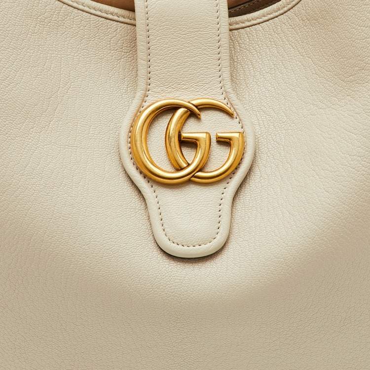 Pre Owned Gucci White Leather Double G Large Aphrodite Shoulder Bag