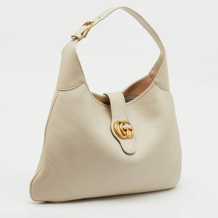 Pre Owned Gucci White Leather Double G Large Aphrodite Shoulder Bag