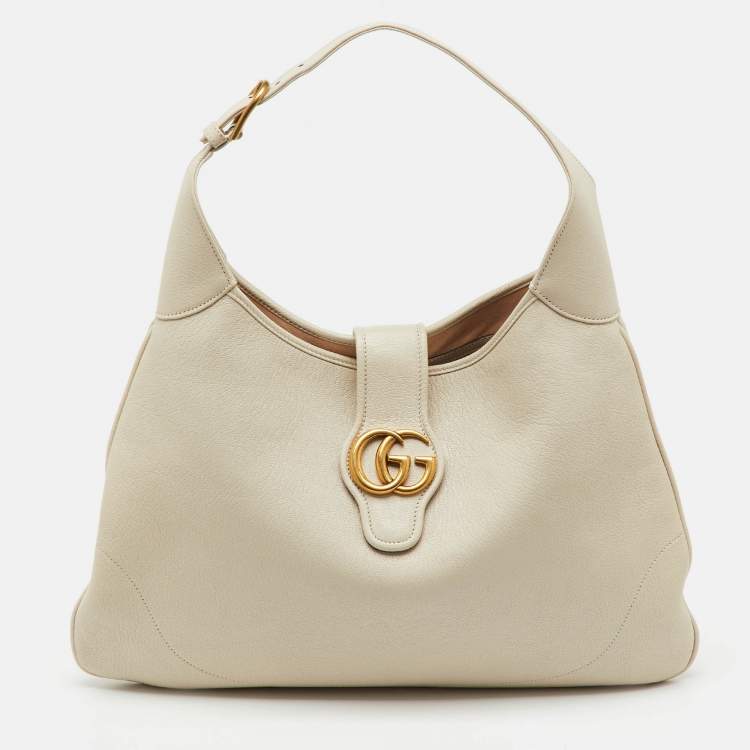 Pre Owned Gucci White Leather Double G Large Aphrodite Shoulder Bag