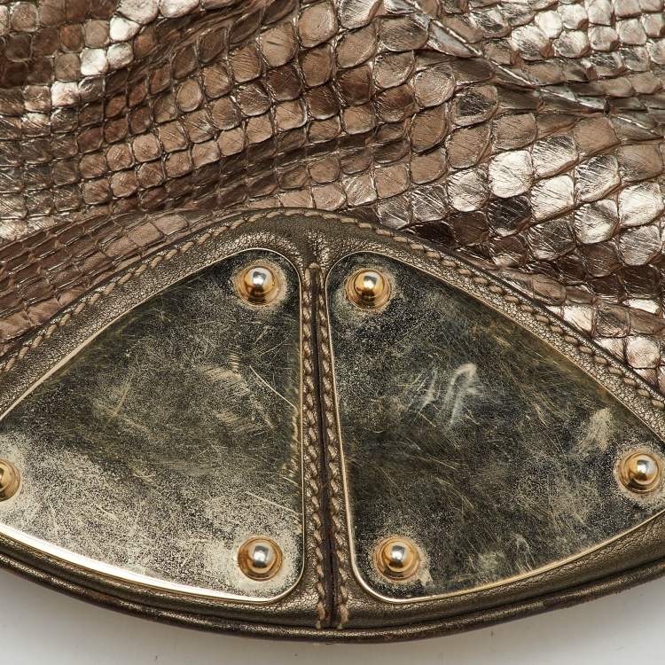 Pre Owned Gucci Metallic Grey Python and Leather Large Babouska Indy Top Handle Bag