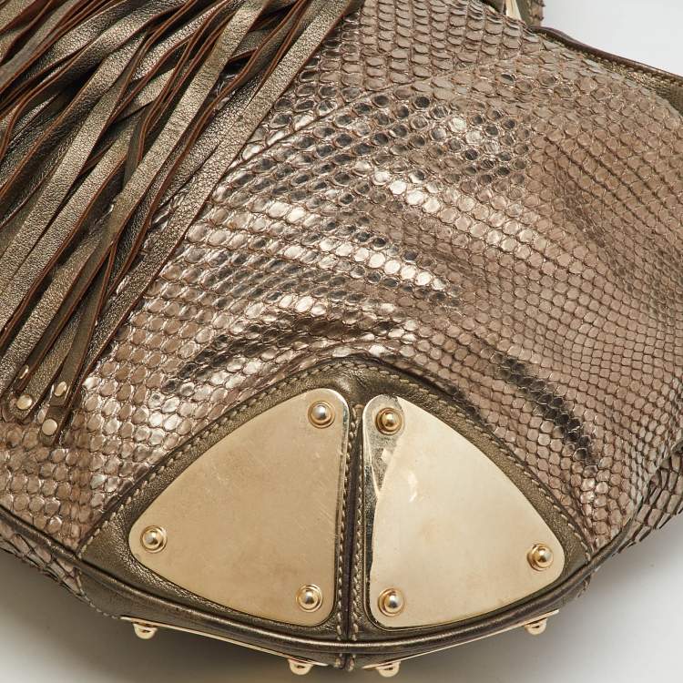 Pre Owned Gucci Metallic Grey Python and Leather Large Babouska Indy Top Handle Bag