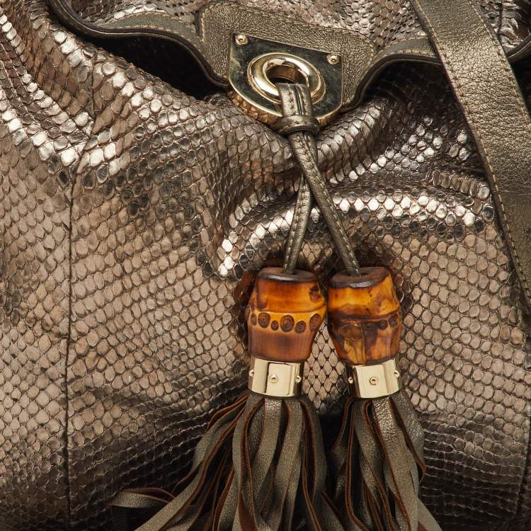 Pre Owned Gucci Metallic Grey Python and Leather Large Babouska Indy Top Handle Bag