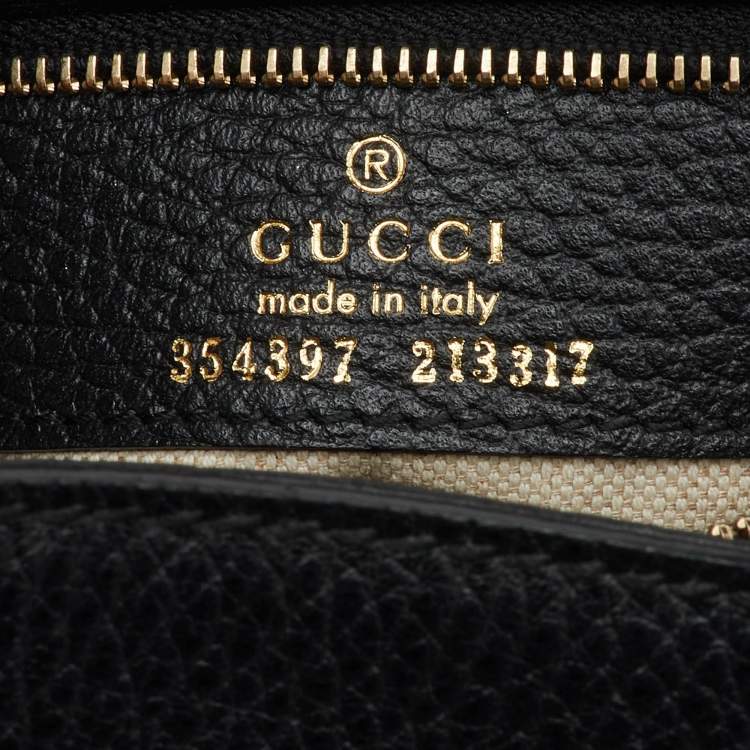 Pre Owned Gucci Black Pebbled Leather Medium Swing Tote