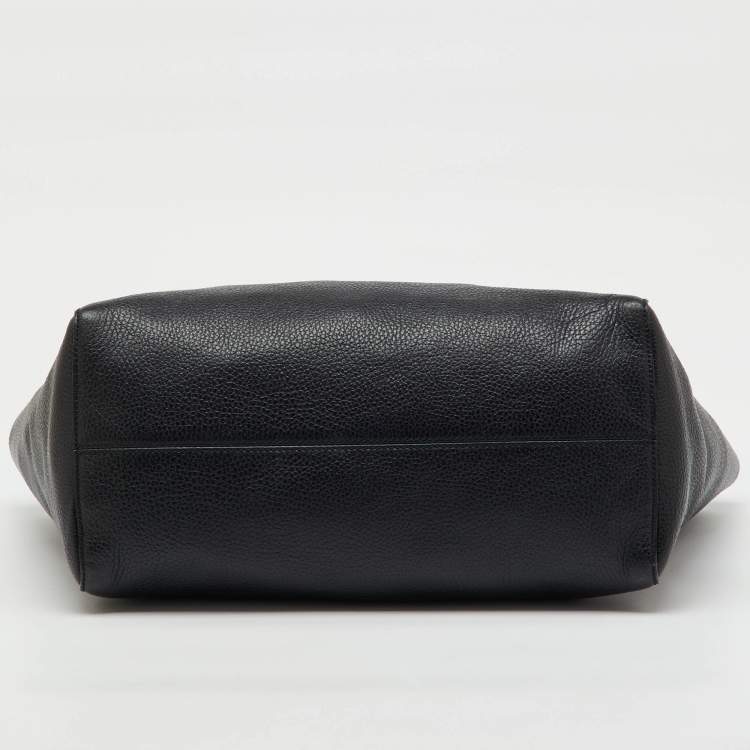 Pre Owned Gucci Black Pebbled Leather Medium Swing Tote