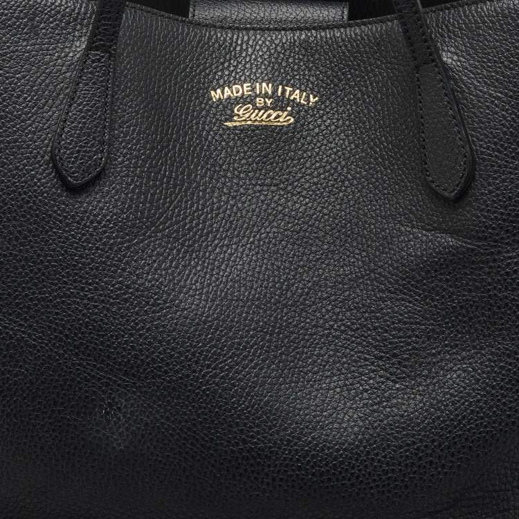 Pre Owned Gucci Black Pebbled Leather Medium Swing Tote