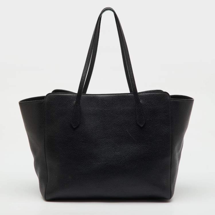 Pre Owned Gucci Black Pebbled Leather Medium Swing Tote