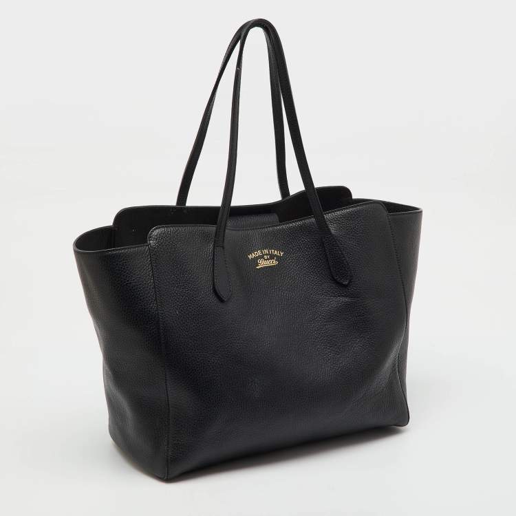 Pre Owned Gucci Black Pebbled Leather Medium Swing Tote