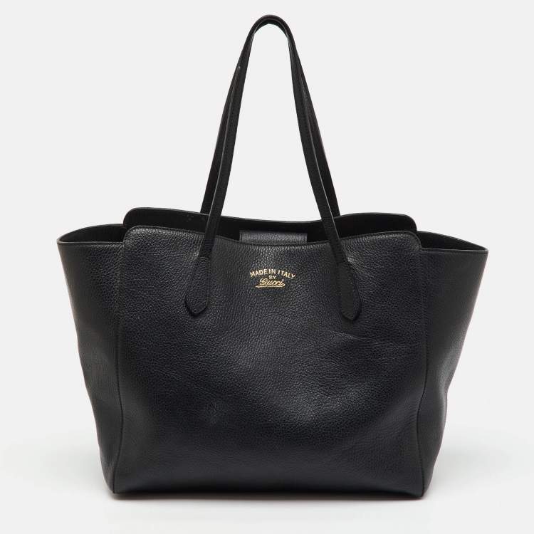 Pre Owned Gucci Black Pebbled Leather Medium Swing Tote