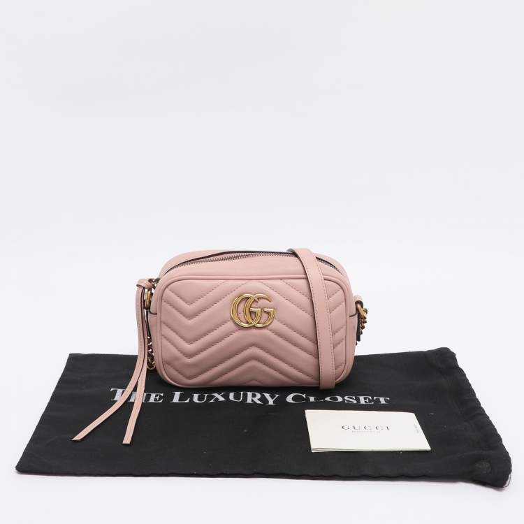 Pre Owned Gucci Dusty Pink Leather GG Marmont Mini Shoulder Bag