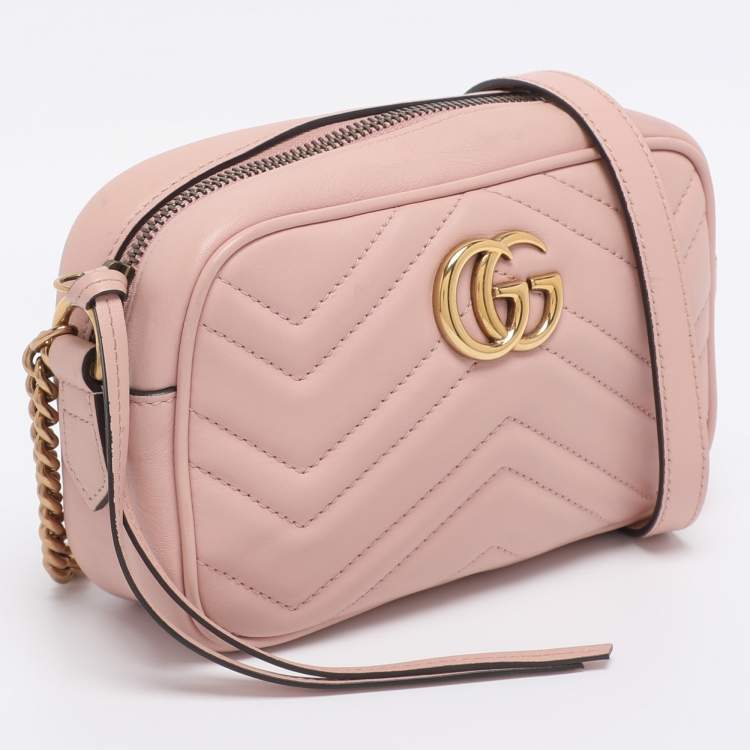 Pre Owned Gucci Dusty Pink Leather GG Marmont Mini Shoulder Bag