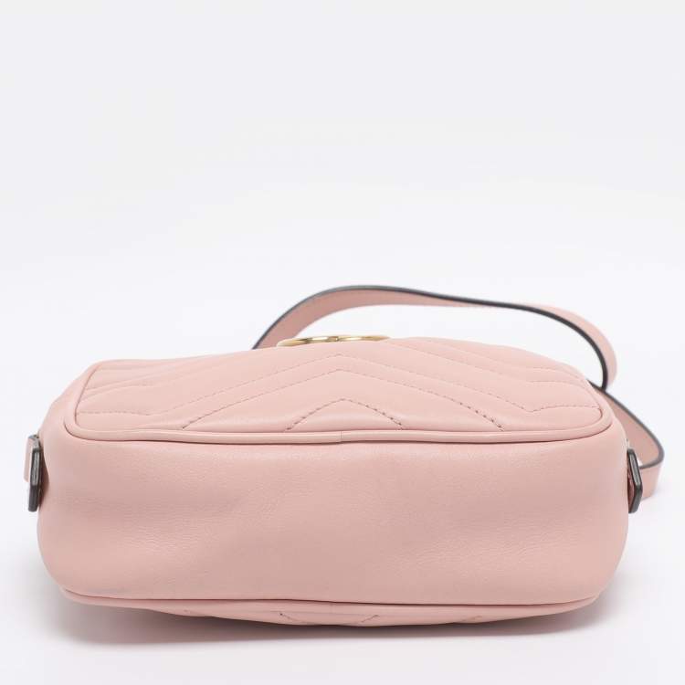 Pre Owned Gucci Dusty Pink Leather GG Marmont Mini Shoulder Bag
