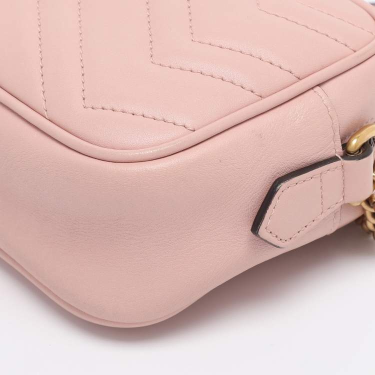 Pre Owned Gucci Dusty Pink Leather GG Marmont Mini Shoulder Bag