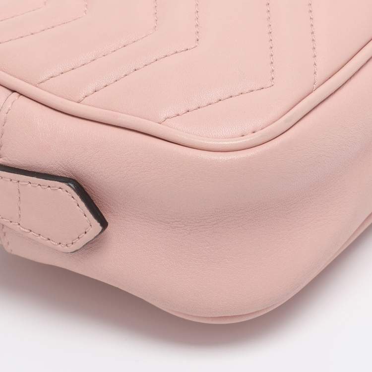 Pre Owned Gucci Dusty Pink Leather GG Marmont Mini Shoulder Bag