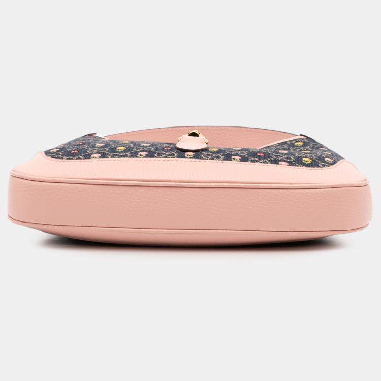 Pre Owned Gucci Blue/Pink Limited Edition Small GG Embroidered Denim Floral Jackie 1961 Crossbody