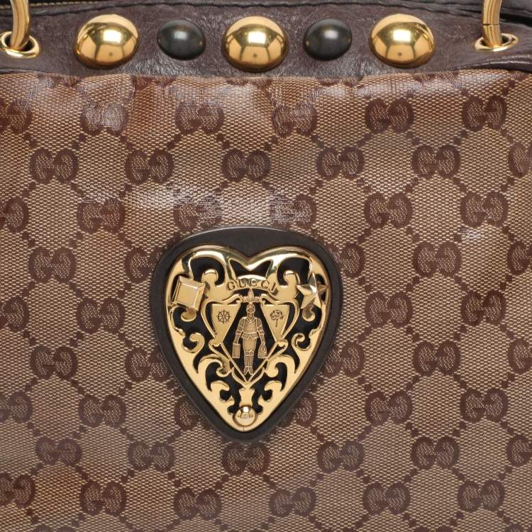 Pre Owned Gucci Beige/Brown GG Crystal Canvas Babouska Crest Dome Bag
