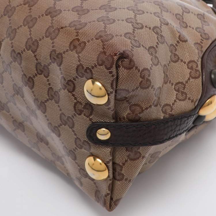 Pre Owned Gucci Beige/Brown GG Crystal Canvas Babouska Crest Dome Bag