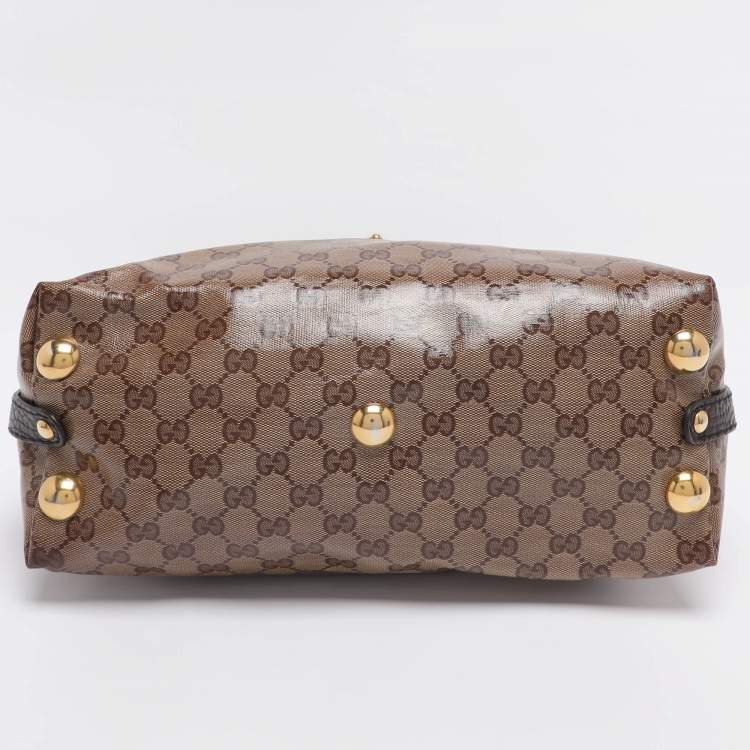 Pre Owned Gucci Beige/Brown GG Crystal Canvas Babouska Crest Dome Bag