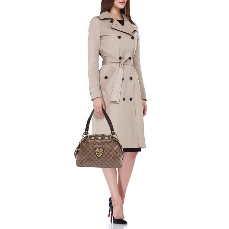 Pre Owned Gucci Beige/Brown GG Crystal Canvas Babouska Crest Dome Bag