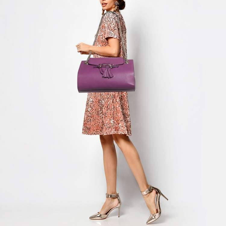 Pre Owned Gucci Purple Leather Large Emily Chain Shoulder Bag