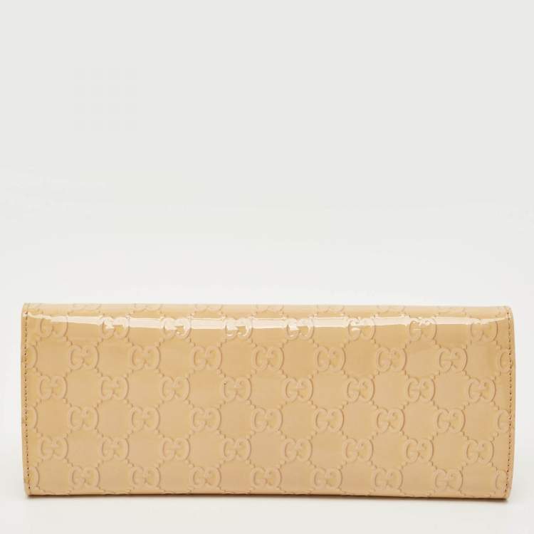 Pre Owned Gucci Cream Guccissima Patent Leather Broadway Clutch