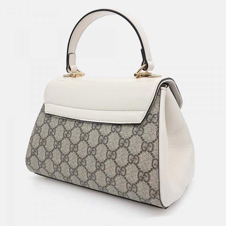 Pre Owned Gucci Beige White Leather and PVC Horsebit 1955 Mini Bag