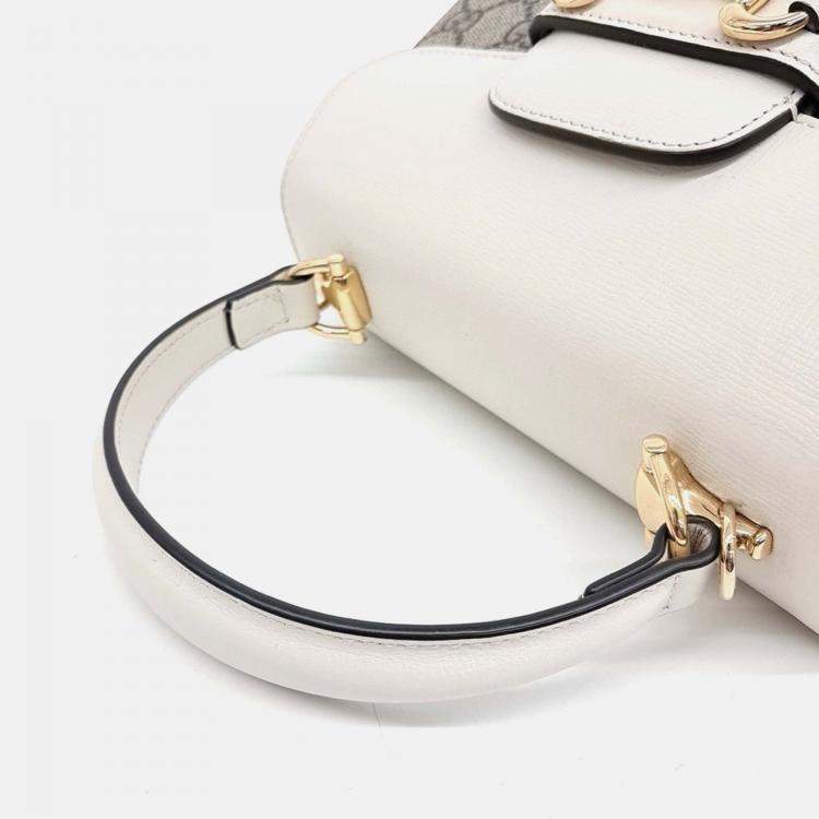 Pre Owned Gucci Beige White Leather and PVC Horsebit 1955 Mini Bag