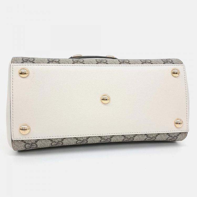 Pre Owned Gucci Beige White Leather and PVC Horsebit 1955 Mini Bag