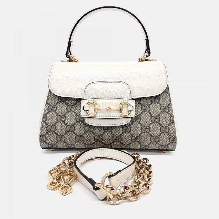 Pre Owned Gucci Beige White Leather and PVC Horsebit 1955 Mini Bag
