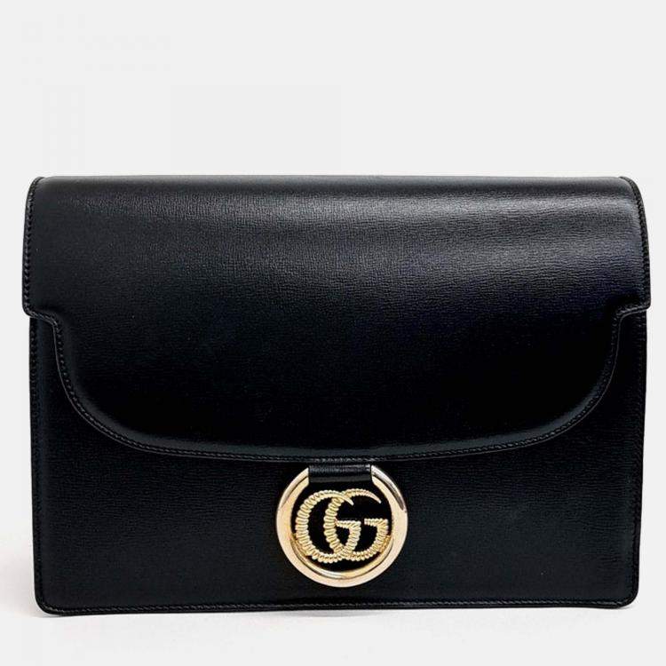 Pre Owned Gucci Black Leather GG Ring Leather Shoulder Bag