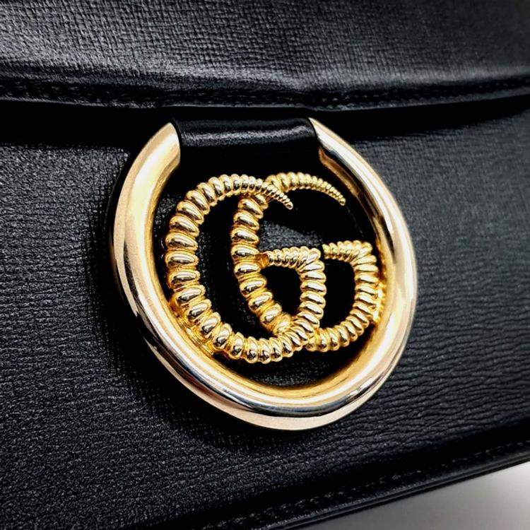 Pre Owned Gucci Black Leather GG Ring Leather Shoulder Bag
