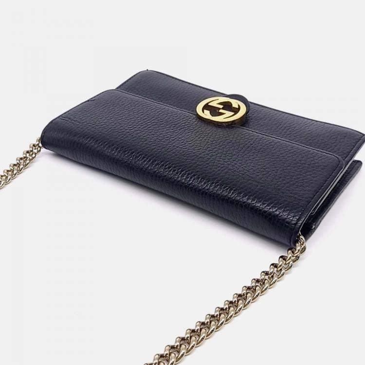 Pre Owned Gucci Black Leather Interlocking Chain Crossbody Bag