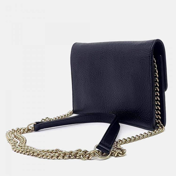 Pre Owned Gucci Black Leather Interlocking Chain Crossbody Bag
