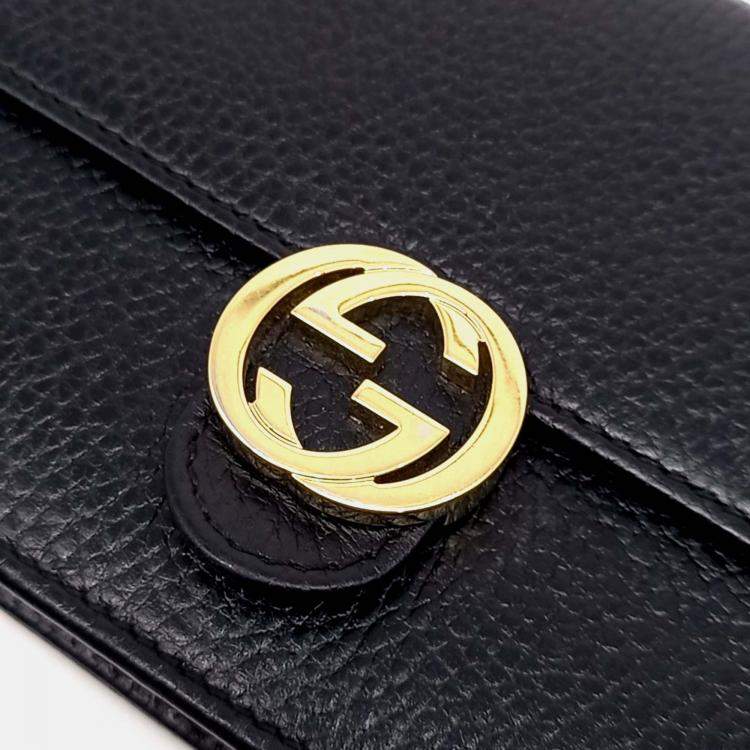 Pre Owned Gucci Black Leather Interlocking Chain Crossbody Bag