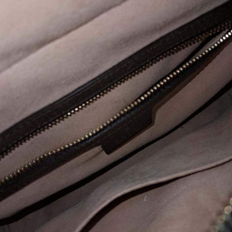 Pre Owned Gucci Beige Brown Leather and PVC Ophidia GG Shoulder Bag Small