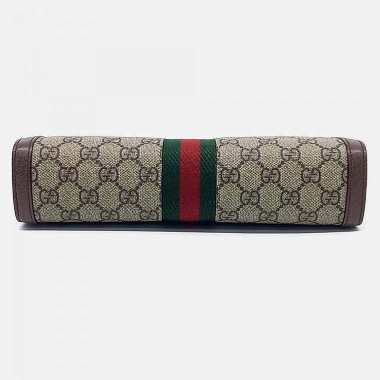 Pre Owned Gucci Beige Brown Leather and PVC Ophidia Clutch
