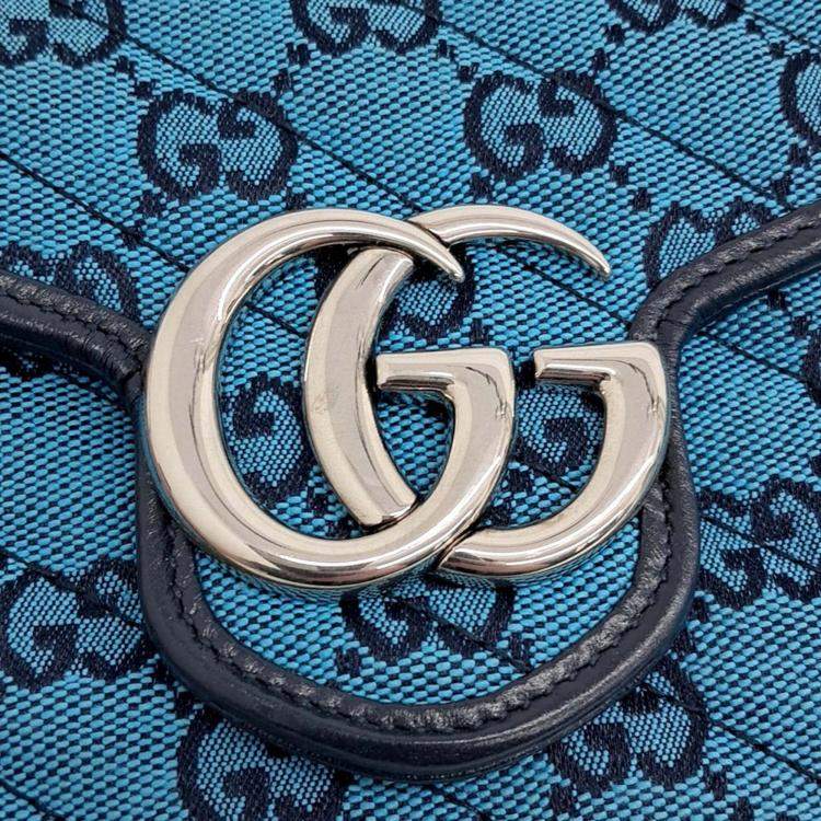 Pre Owned Gucci Blue Canvas Marmont Matrasse Crossbody Bag