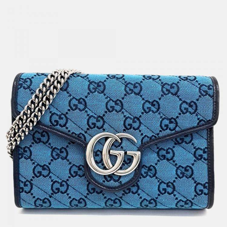 Pre Owned Gucci Blue Canvas Marmont Matrasse Crossbody Bag