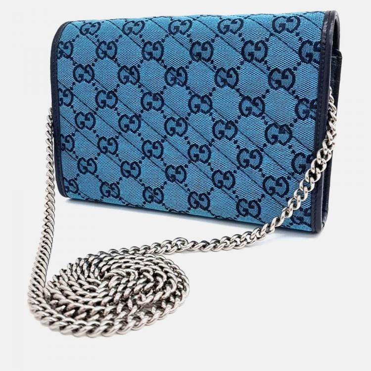 Pre Owned Gucci Blue Canvas Marmont Matrasse Crossbody Bag