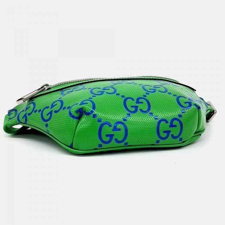 Pre Owned Gucci Green Leather GG Embossed Belt Bag