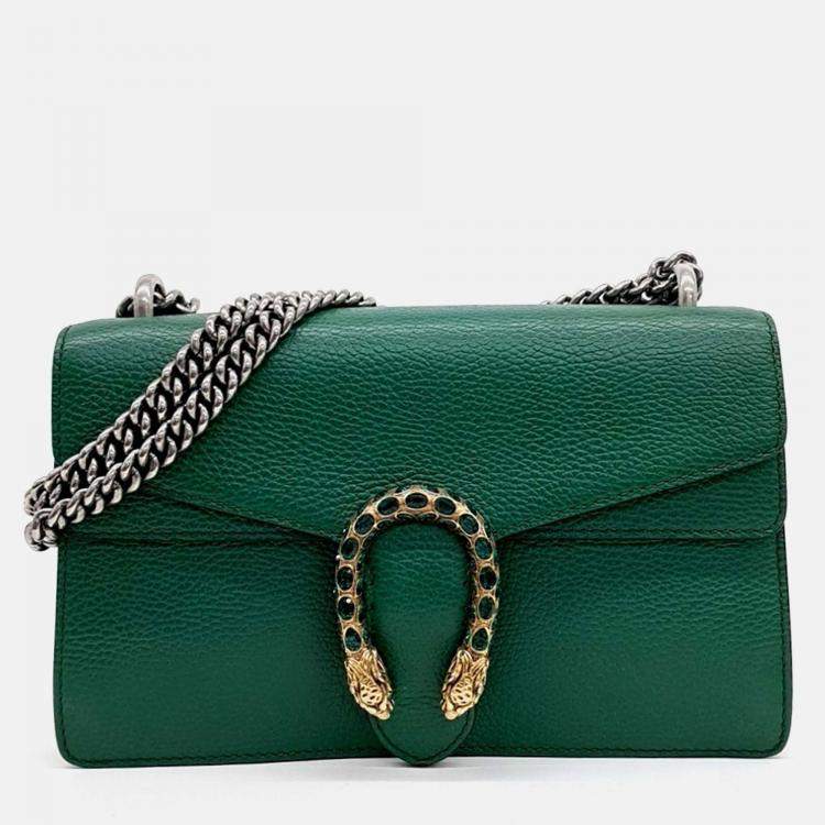 Pre Owned Gucci Green Leather Dionysus Chain Shoulder Bag
