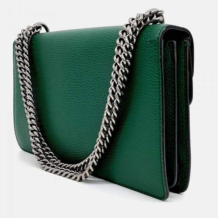 Pre Owned Gucci Green Leather Dionysus Chain Shoulder Bag
