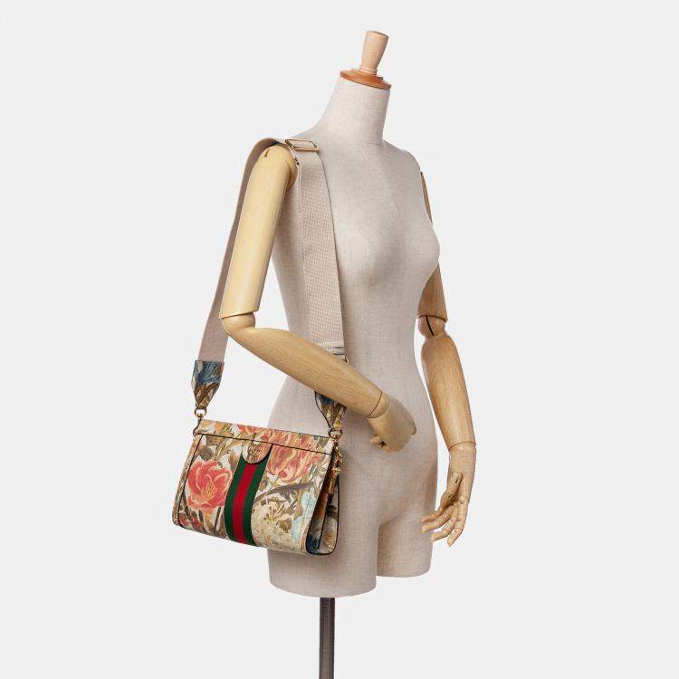Pre Owned Gucci Beige Small GG Supreme Water Flora Ophidia Chain Bag