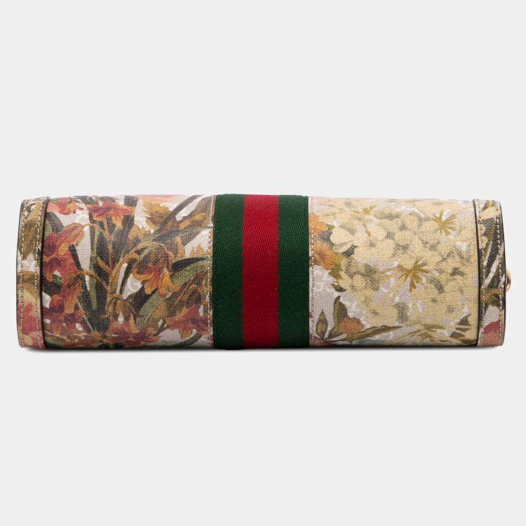 Pre Owned Gucci Beige Small GG Supreme Water Flora Ophidia Chain Bag
