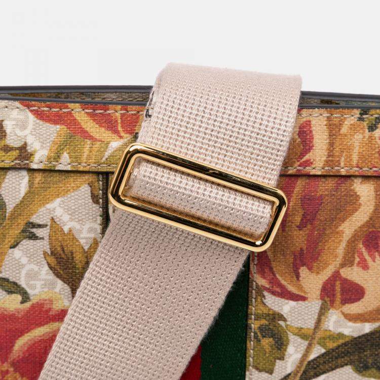 Pre Owned Gucci Beige Small GG Supreme Water Flora Ophidia Chain Bag