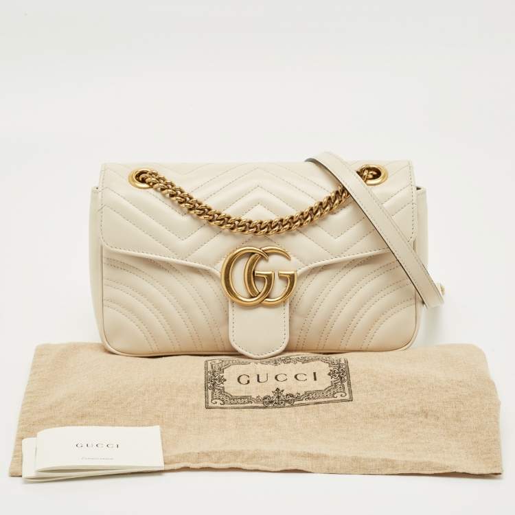 Pre Owned Gucci Off White Matelassé Leather Medium GG Marmont Shoulder Bag