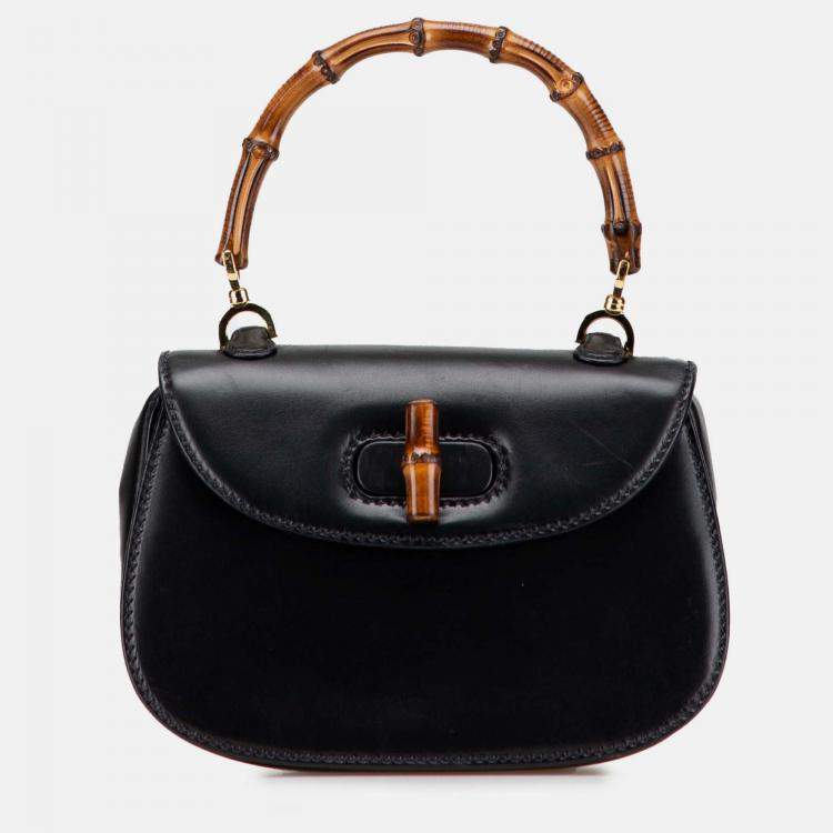 Pre Owned Gucci Black Calfskin Bamboo Night